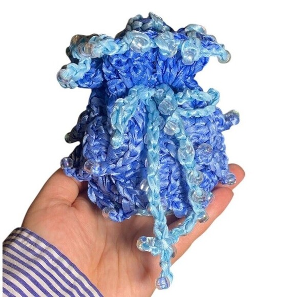 Dice Bag Medium Dragon Scale Beaded Ren Faire Fantasy Dungeons Dragons RPG Blue - Picture 1 of 8